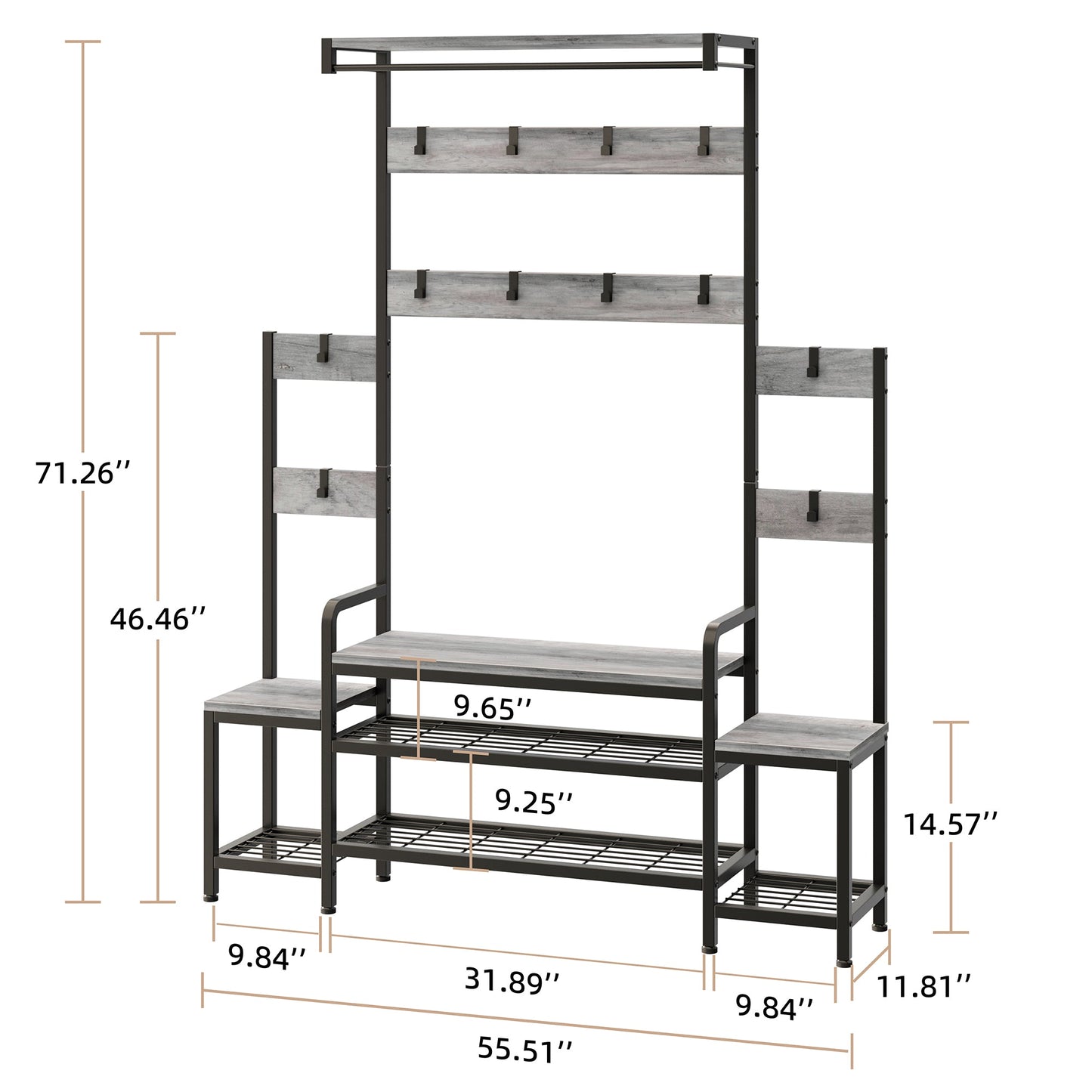 Walsunny 4 in 1 Entryway Hall Tree Coat Rack with Bench 56'' Entryway with Shoe Storage and Coat Hooks Large Organizer for Entryway Hallway