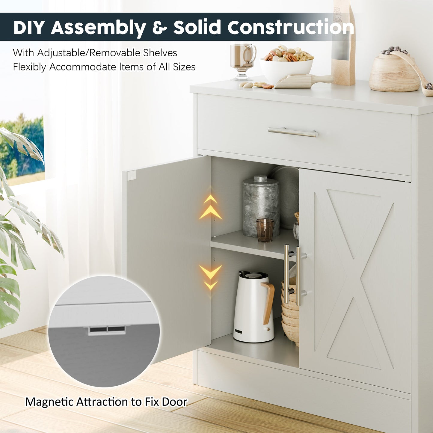 Walsunny Sideboards Buffets Table 28.3" with Drawer Storage Cabinet Adjustable Shelf Farmhouse Coffee Bar Cabinet for Kitchen Dining Room Entryway Small Places
