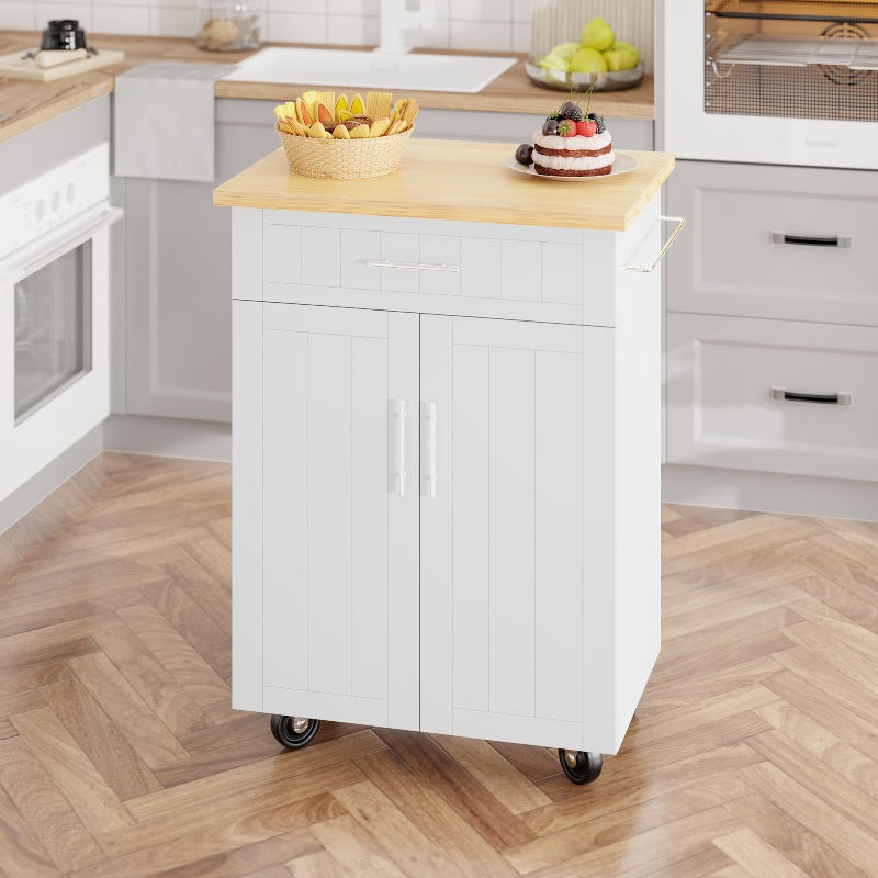 Walsunny 26‘’ Rolling Kitchen Island with Solid Wood Top#color_white
