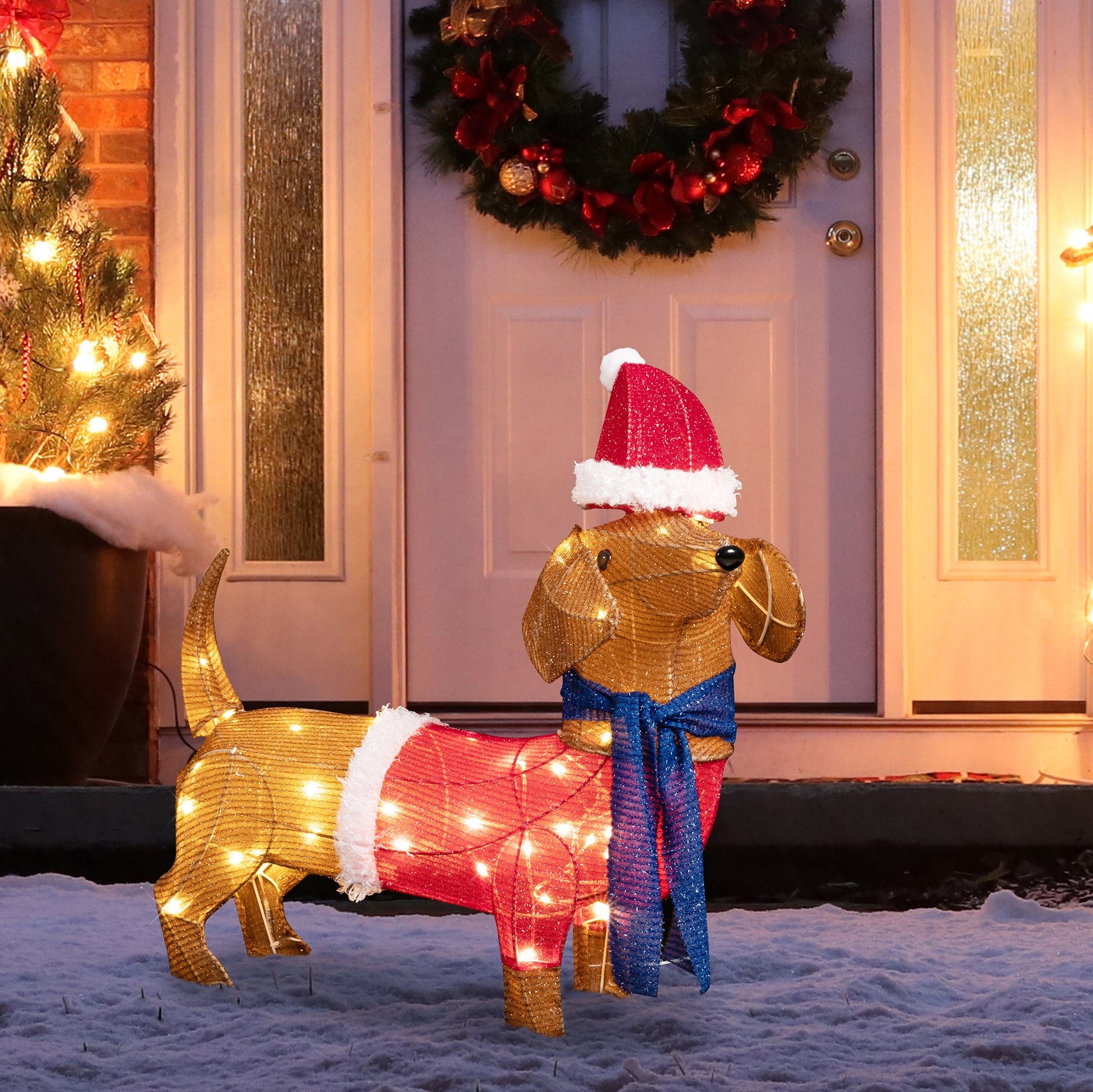 Walsunny LED Lighted Christmas Tinsel Wiener Dog, Yard Lights