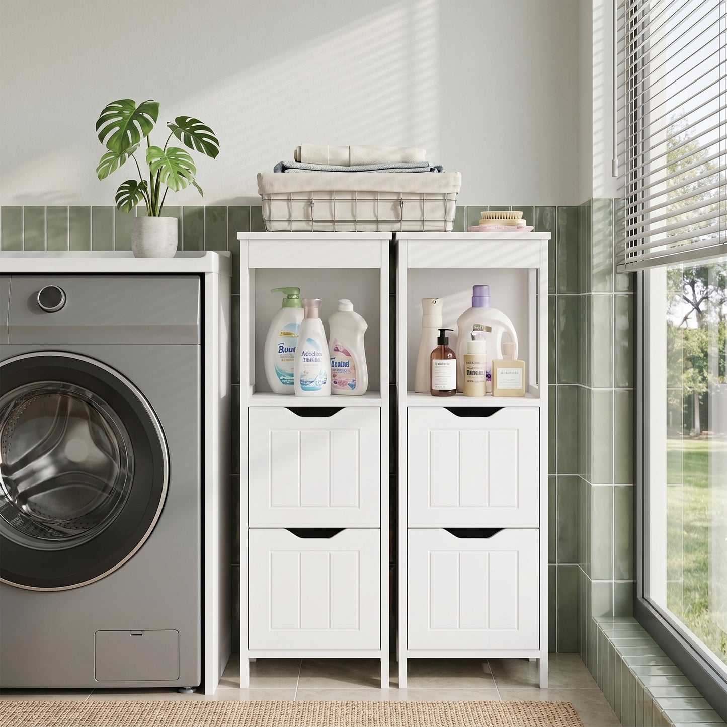 Walsunny Bathroom Storage Cabinets Floor Cabinet Organizer Freestanding Narrow Cabinet with Drawer Open Shelf for Bathroom Laundry