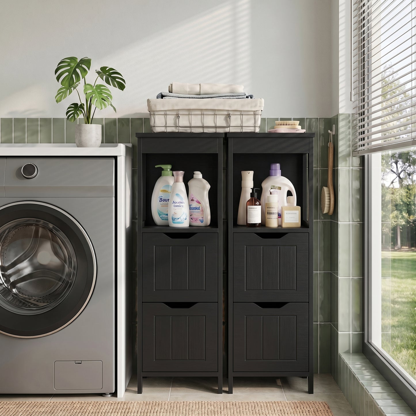 Walsunny Bathroom Storage Cabinets Floor Cabinet Organizer Freestanding Narrow Cabinet with Drawer Open Shelf for Bathroom Laundry