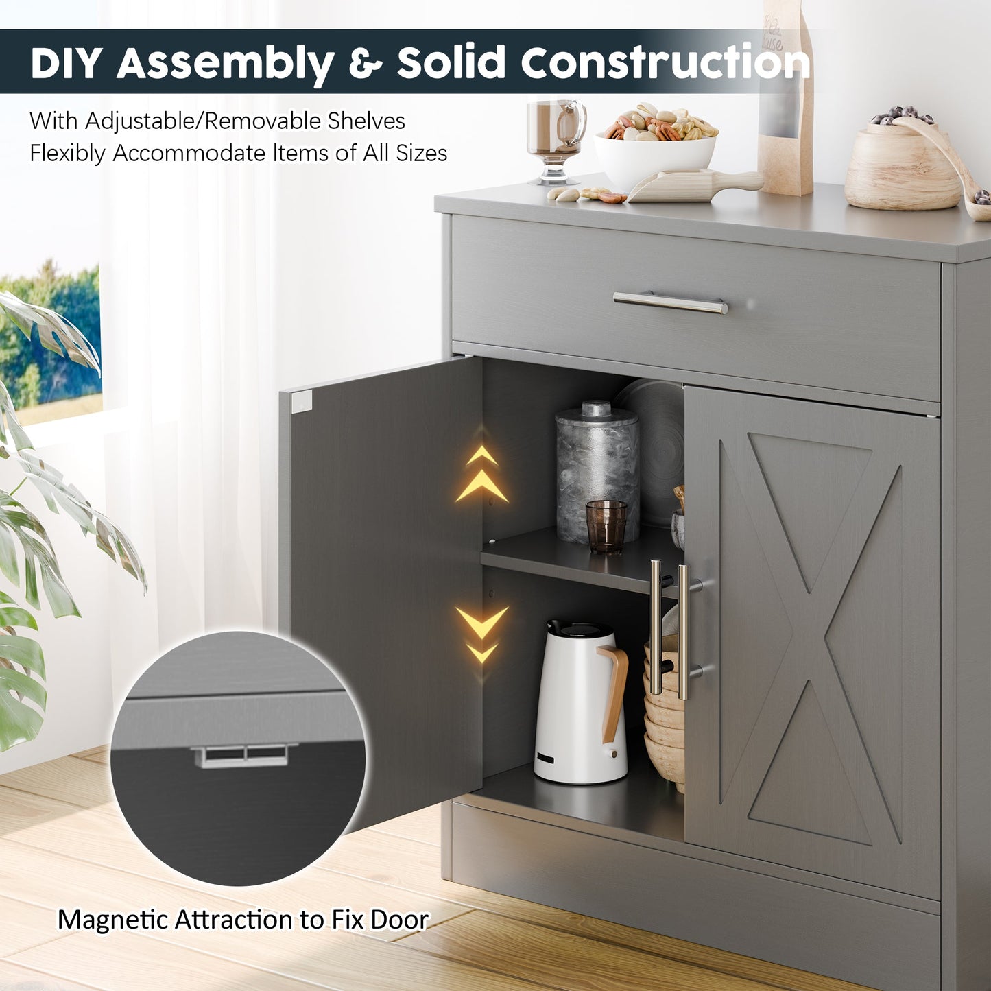 Walsunny Sideboards Buffets Table 28.3" with Drawer Storage Cabinet Adjustable Shelf Farmhouse Coffee Bar Cabinet for Kitchen Dining Room Entryway Small Places