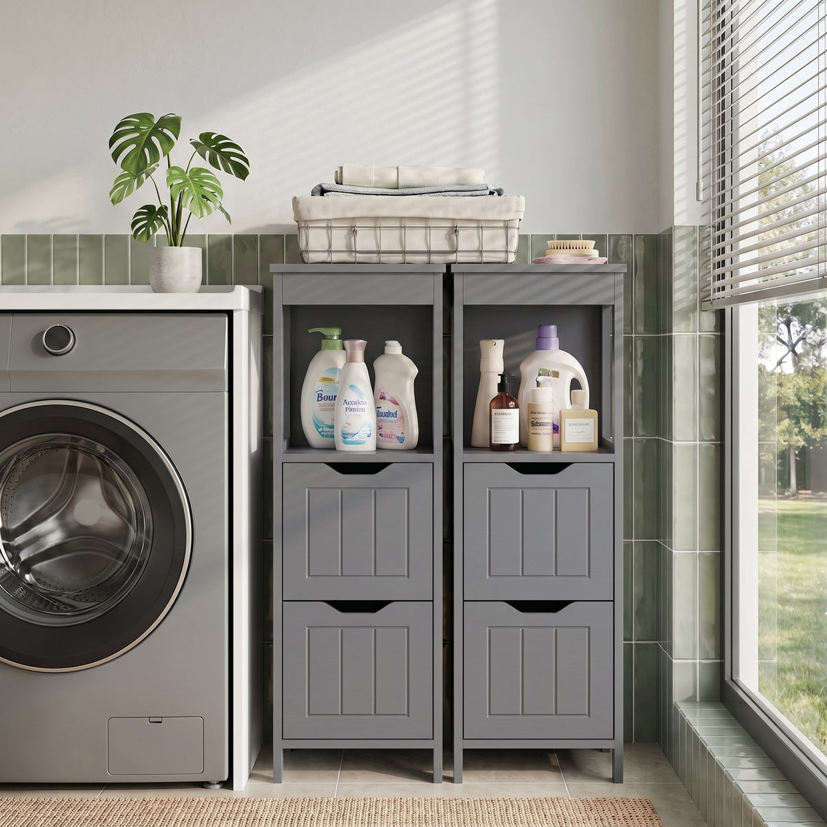 Walsunny Bathroom Storage Cabinets Floor Cabinet Organizer Freestanding Narrow Cabinet with Drawer Open Shelf for Bathroom Laundry White
