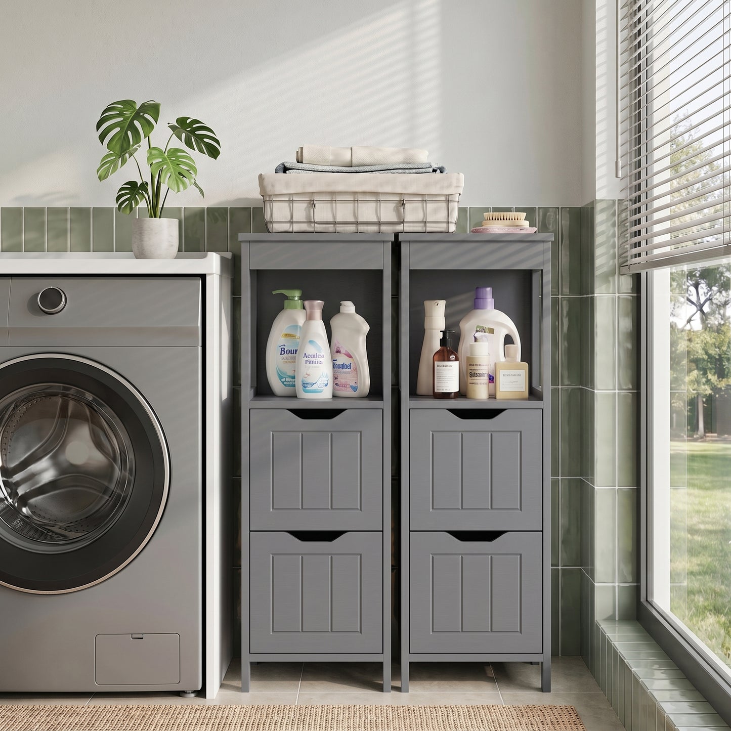 Walsunny Bathroom Storage Cabinets Floor Cabinet Organizer Freestanding Narrow Cabinet with Drawer Open Shelf for Bathroom Laundry