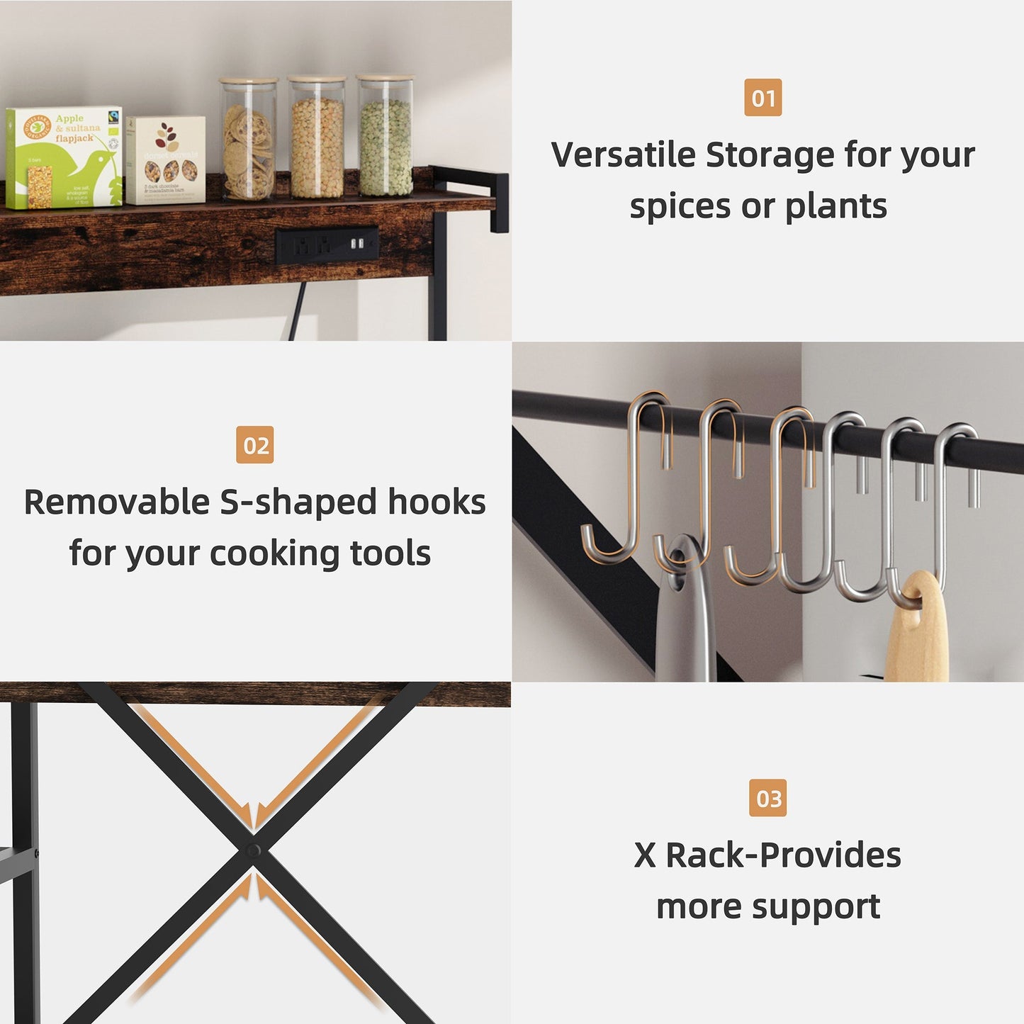 Walsunny Kitchen Bakers Rack with Power Outlet, Coffee Bar Table 4 Tiers（Clearance）