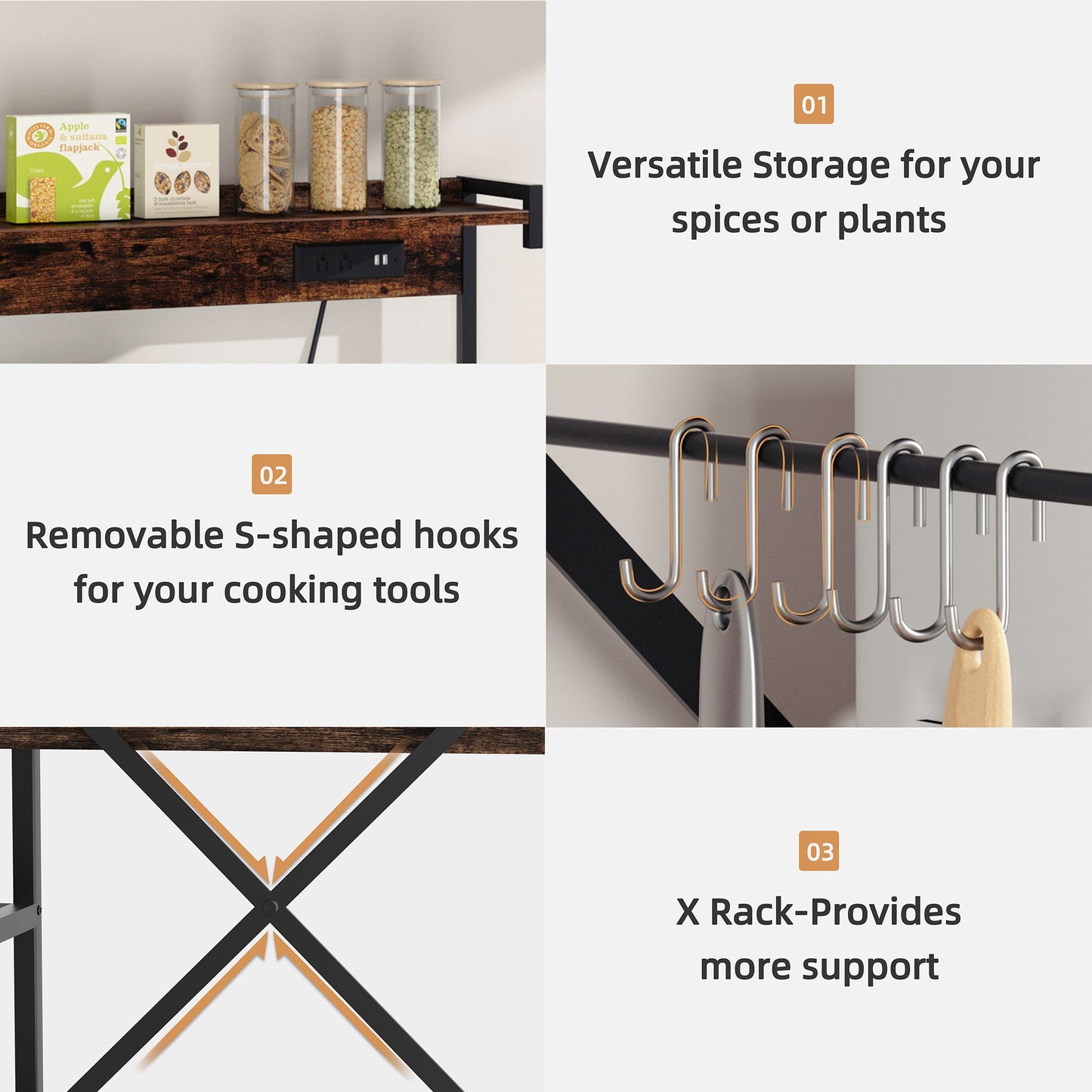 WALSUNNY Kitchen Bakers Rack with Power Outlet  Coffee Bar Table 4 Tiers