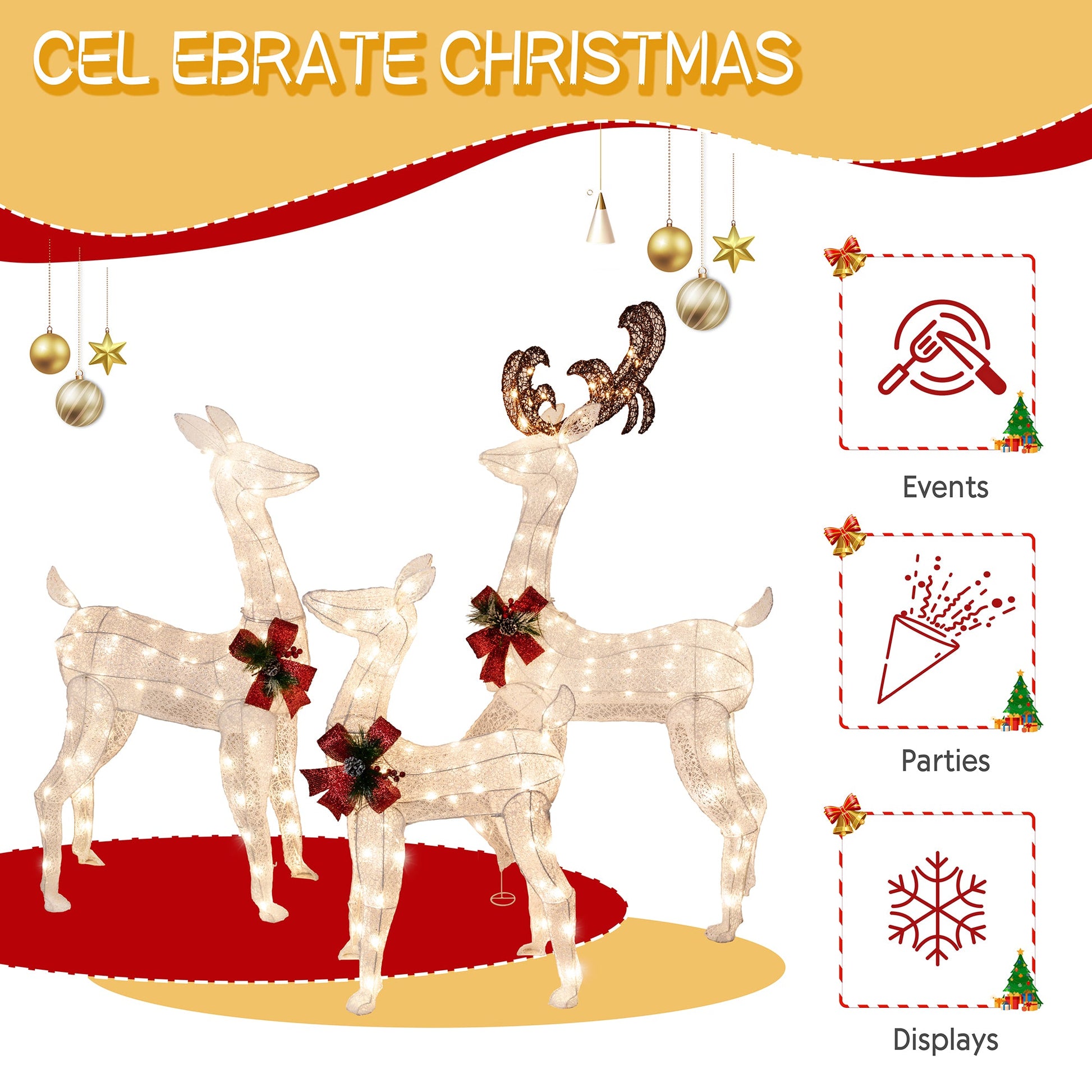 Walsunny LED Lighted Christmas Deer Family Display Set
