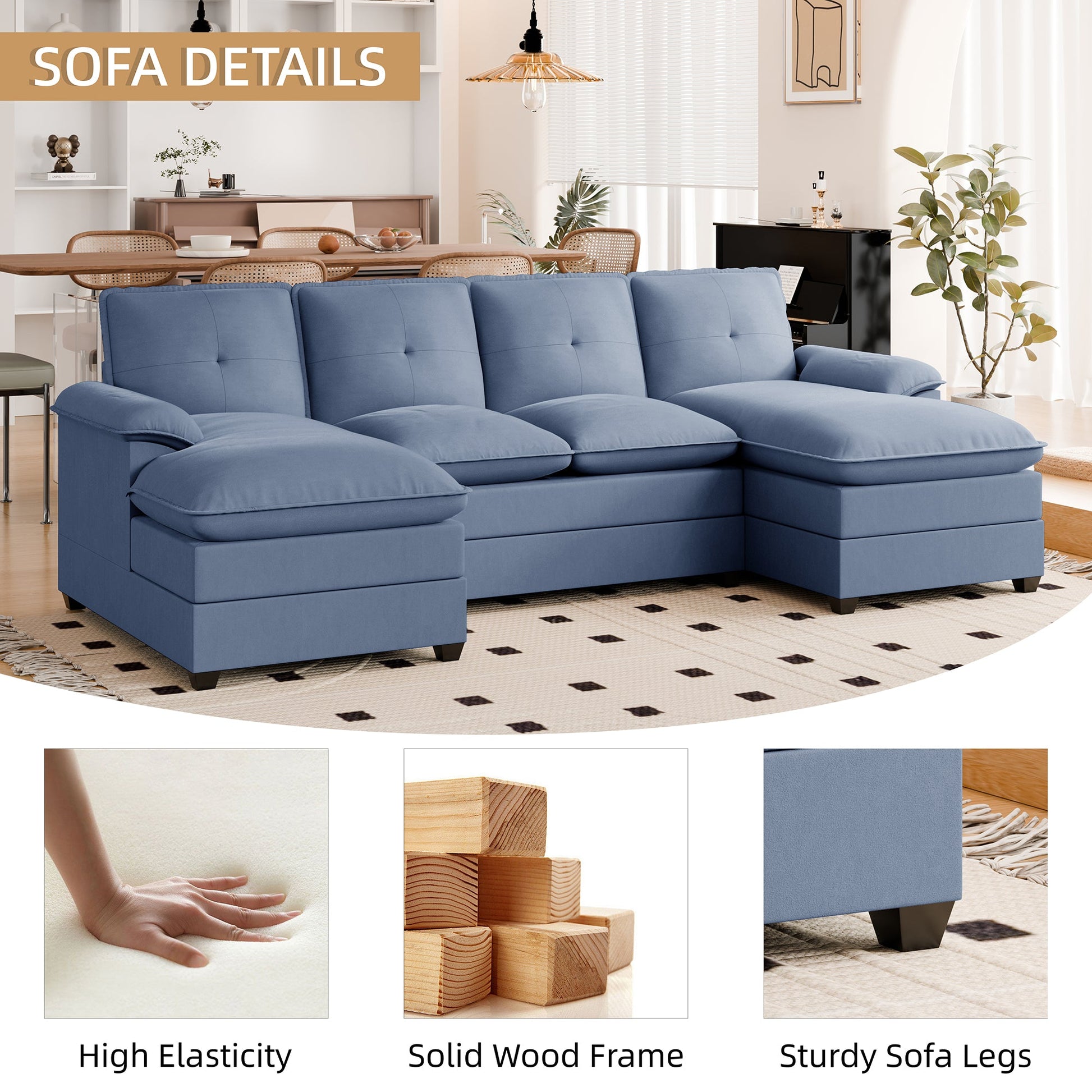 WALSUNNY 109'' U-shaped Sectional cloud-like Sofa Couches #color_blue