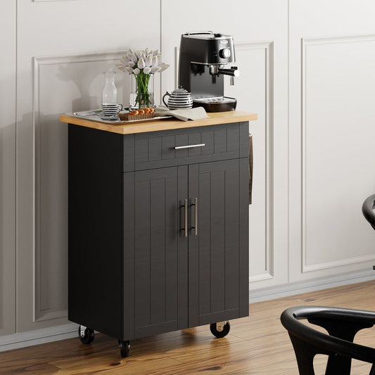 Walsunny 26‘’ Rolling Kitchen Island with Solid Wood Top#color_black