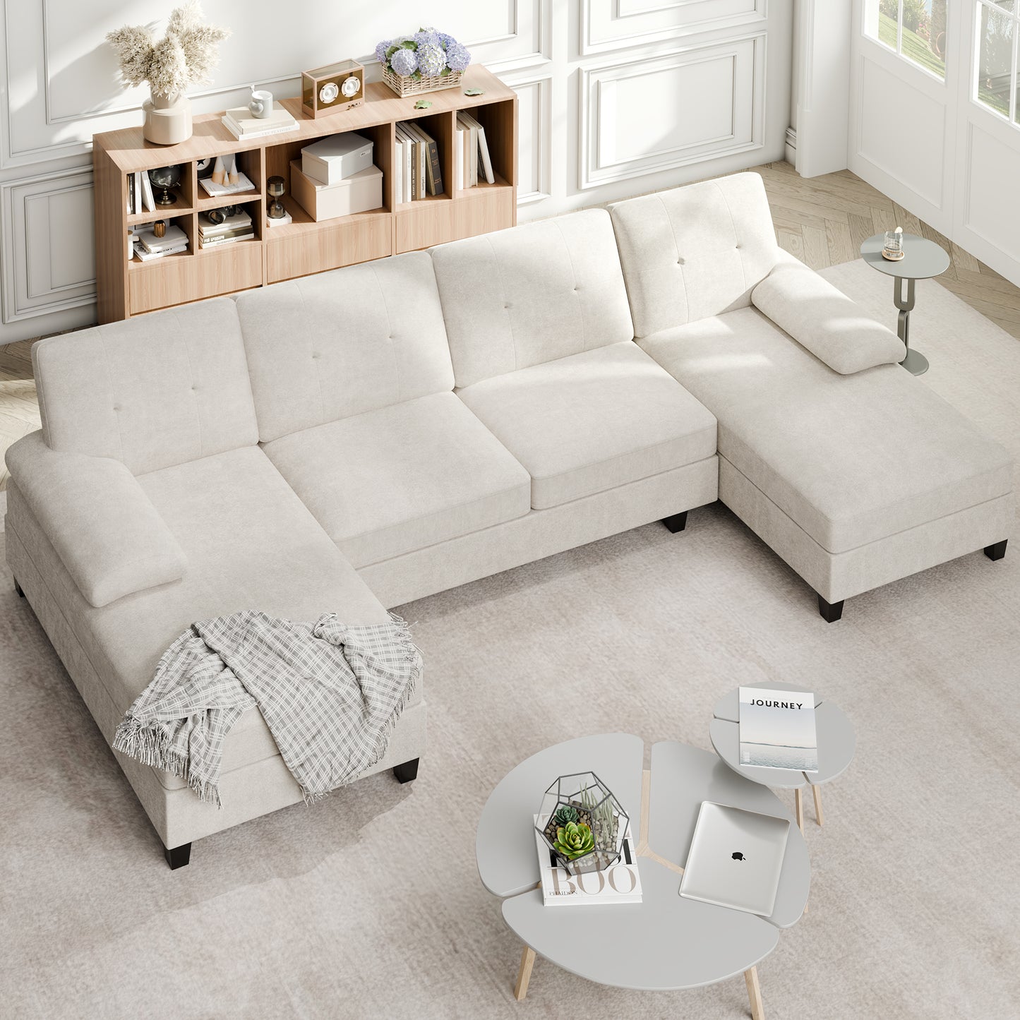 Walsunny U-Shaped Sectional Sofa Couch, 4 Seat U Shaped Oversized Clearance Sofa Set with Double Chaise for Living Room