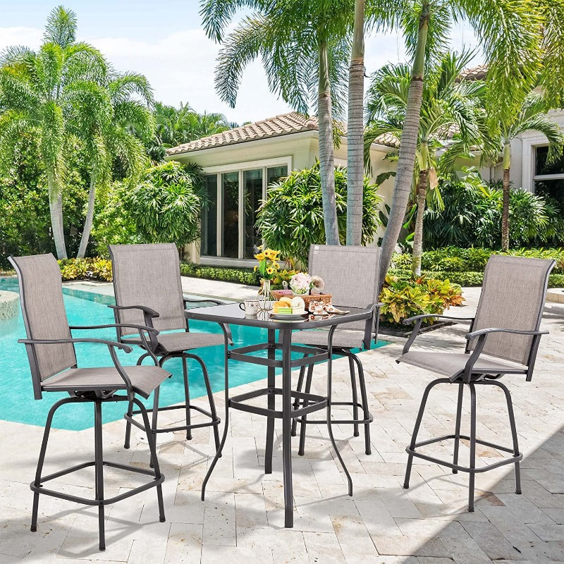 Walsunny Patio Furniture Outdoor All-Weather Texilene Swivel High Bar Stools Set