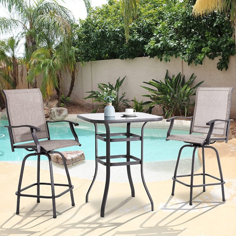 Walsunny Patio Furniture Outdoor All-Weather Texilene Swivel High Bar Stools Set