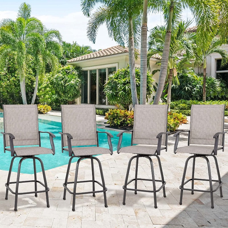 Walsunny Patio Furniture Outdoor All-Weather Texilene Swivel High Bar Stools Set