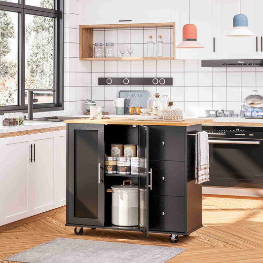 Walsunny Kitchen Island on Wheels with Storage Cabinet & Foldable Drop Leaf, 39.7" Width Rolling Kitchen Table