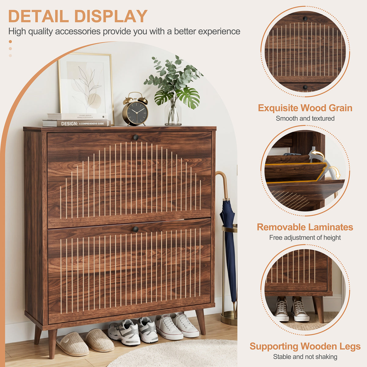 Walsunny Shoe Storage Cabinet with Flip Drawers, Slim Shoe Organizer Cabinet with Adjustable Shelves Wood Shoe Cabinet for Entryway