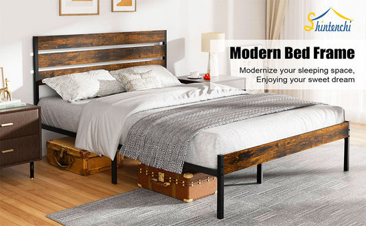 Walsunny Queen Size Heavy Duty Twin Size Bed Frame with Headboard and Footboard