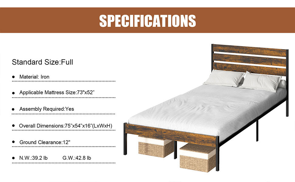 Walsunny Full Size Heavy Duty Twin Size Bed Frame with Headboard and Footboard
