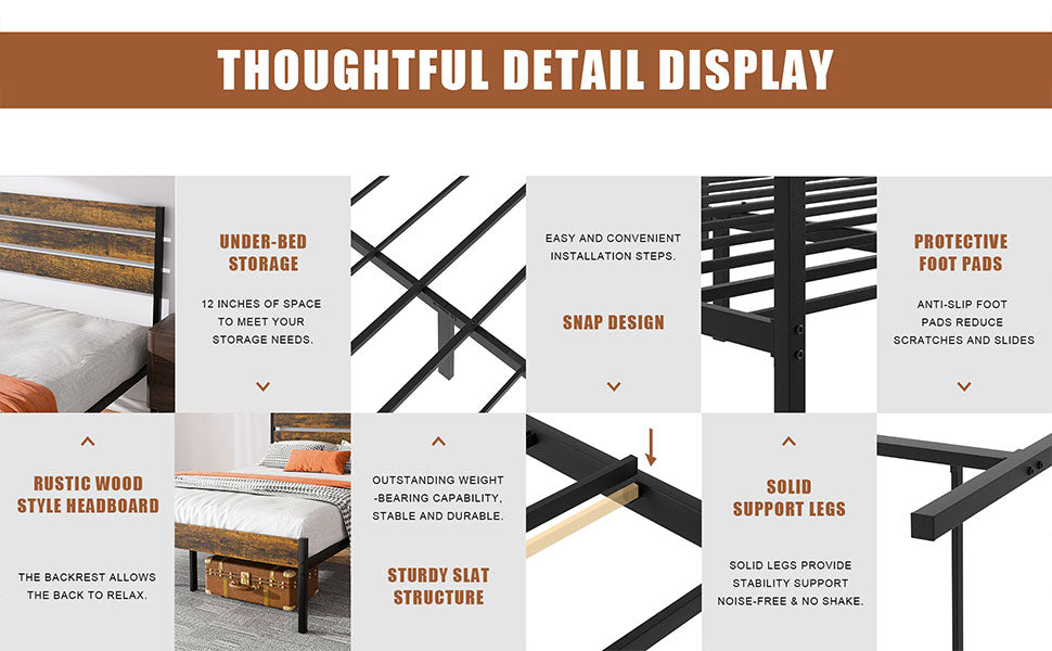 Walsunny Full Size Heavy Duty Twin Size Bed Frame with Headboard and Footboard