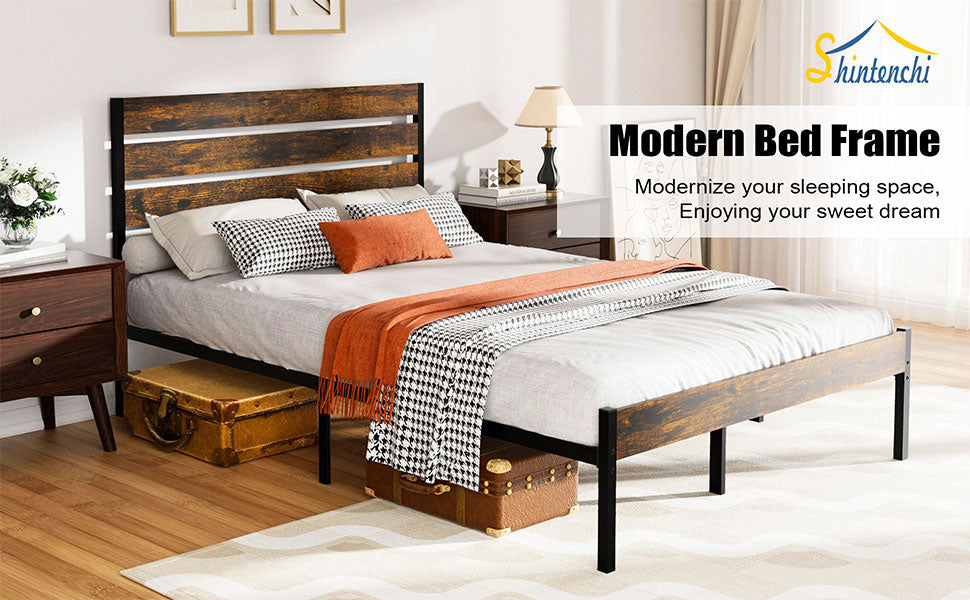 Walsunny Full Size Heavy Duty Twin Size Bed Frame with Headboard and Footboard