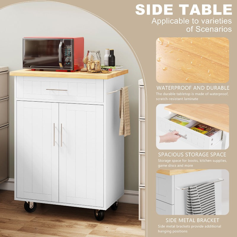 Walsunny 26‘’ Rolling Kitchen Island with Solid Wood Top#color_white