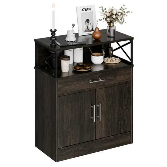 Walsunny Coffee Bar Cabinet with Hutch Small Places Sideboards Buffets Table 31.5" with Drawer Adjustable Shelf Farmhouse Wooden Storage Cabinet for Kitchen Dining Room Entryway