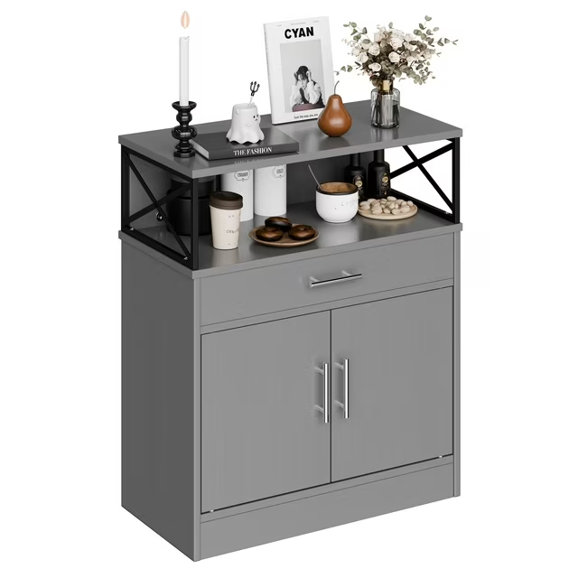Walsunny Coffee Bar Cabinet with Hutch Small Places Sideboards Buffets Table 31.5" with Drawer Adjustable Shelf Farmhouse Wooden Storage Cabinet for Kitchen Dining Room Entryway