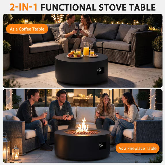 Walsunny 30"Rround Fire Pit with Tank,2 in 1 Propane Fire Pit Table,50,000 BTU, Adjustable Legs for Backyard, Garden,Pool,Balcony,Black