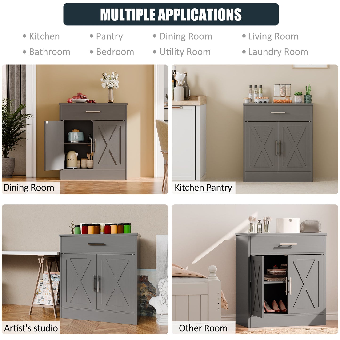 Walsunny Sideboards Buffets Table 28.3" with Drawer Storage Cabinet Adjustable Shelf Farmhouse Coffee Bar Cabinet for Kitchen Dining Room Entryway Small Places