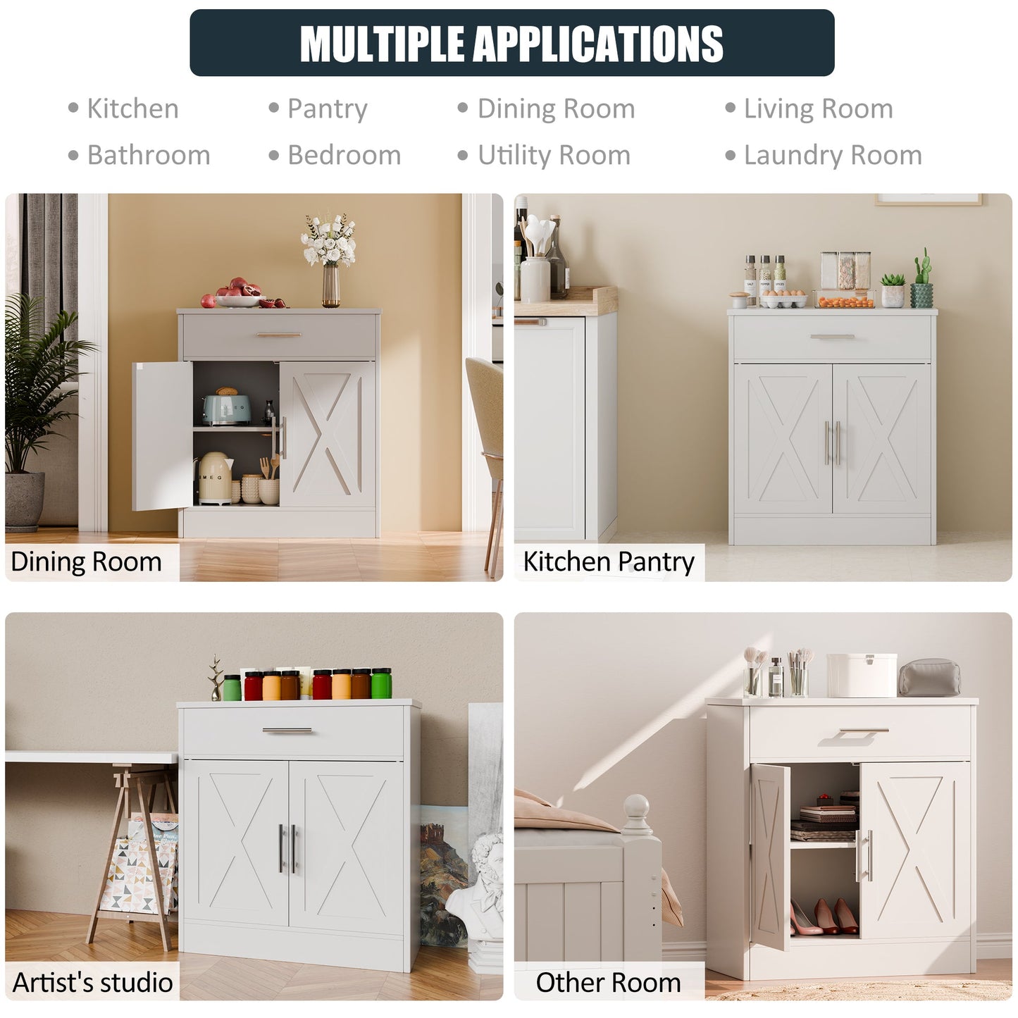 Walsunny Sideboards Buffets Table 28.3" with Drawer Storage Cabinet Adjustable Shelf Farmhouse Coffee Bar Cabinet for Kitchen Dining Room Entryway Small Places