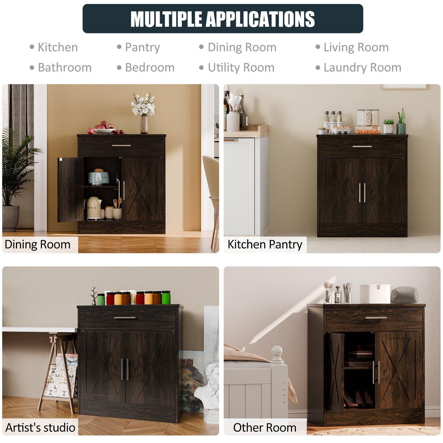 Walsunny Sideboards Buffets Table 28.3" with Drawer Storage Cabinet Adjustable Shelf Farmhouse Coffee Bar Cabinet for Kitchen Dining Room Entryway Small Places