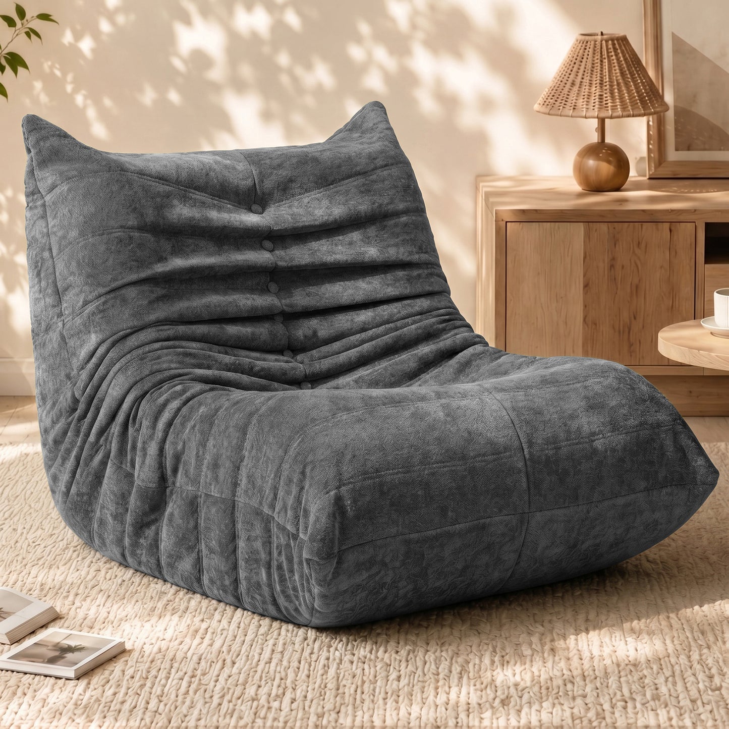 Walsunny Bean Bag Chair Memory Foam Bean Bag Sofa, Caterpillar Sofa, Lazy Sofa Chair Floor Sofa Couch Single Lounge Chair for Living Room, Bedroom, Office, Dorm, Black