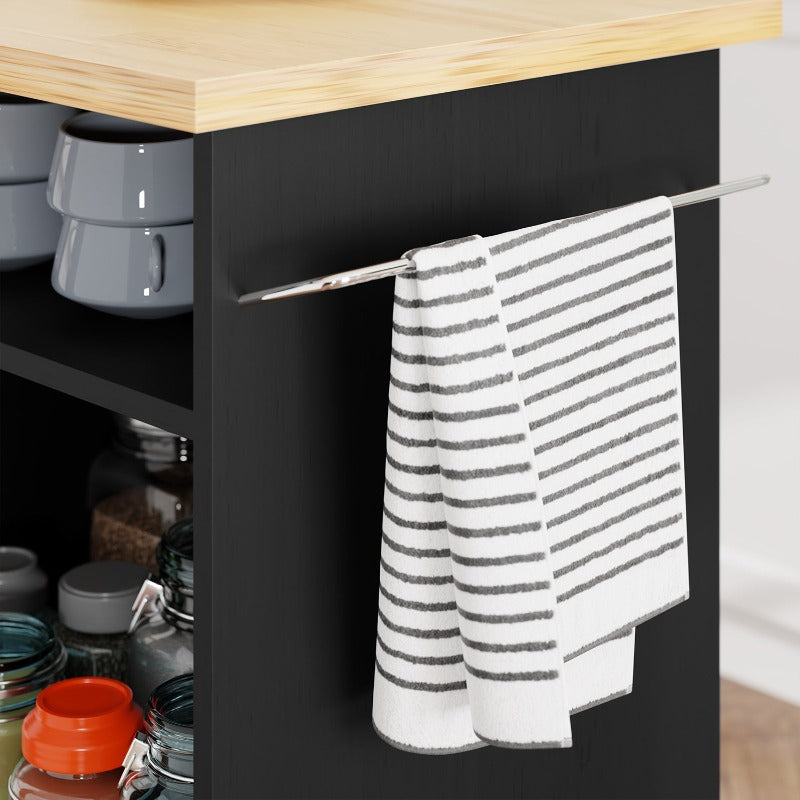 Walsunny 42‘’ Kitchen Island Cart Storage with Solid Wood Top#color_black