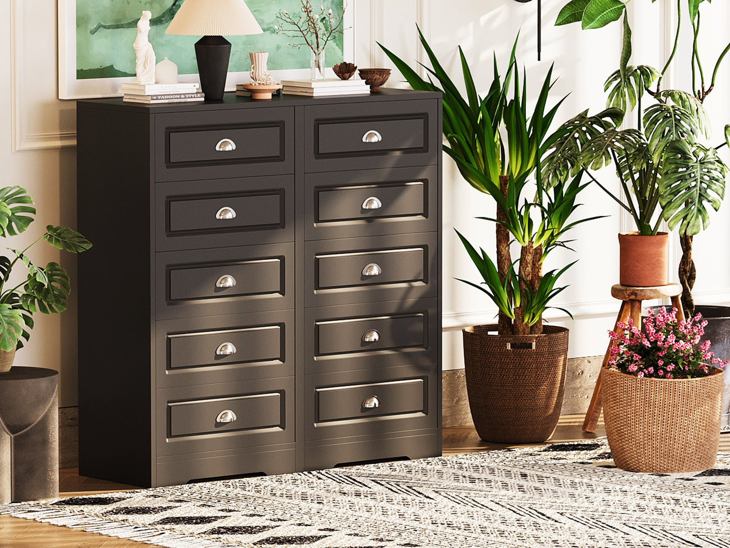 Walsunny 5 Drawer White Vertical Dresser Modern Storage Cabinet with Handle-Drawer Chest Wood Organizer for Living Room