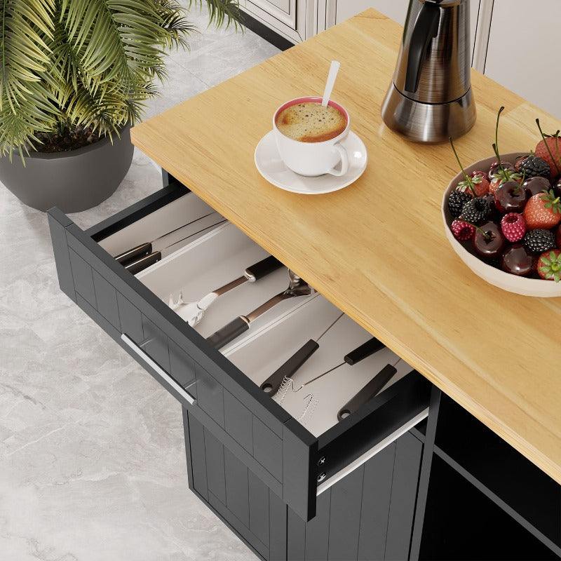 Walsunny 42‘’ Kitchen Island Cart Storage with Solid Wood Top#color_black