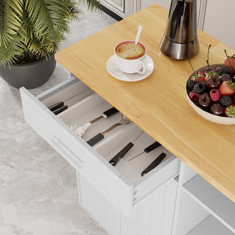 Walsunny 42‘’ Kitchen Island Cart Storage with Solid Wood Top#color_white