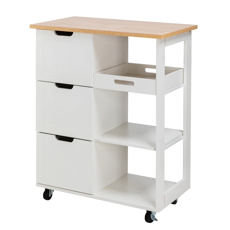 Walsunny 26.57‘’ Rolling Kitchen Island Storage & Bar Cart with Solid Wood Top#color_white