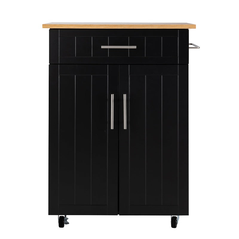 Walsunny 26‘’ Rolling Kitchen Island with Solid Wood Top#color_black