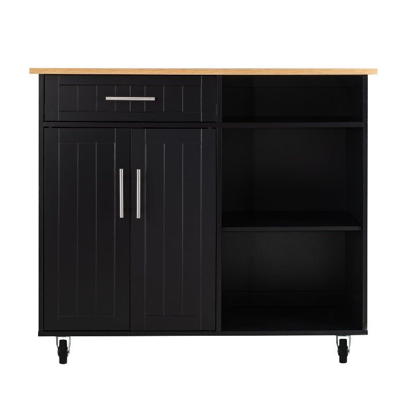 Walsunny 42‘’ Kitchen Island Cart Storage with Solid Wood Top#color_black