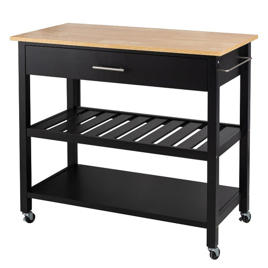 Walsunny 40‘’ Kitchen Island Storage & Bar Cart with Solid Wood Top#color_black
