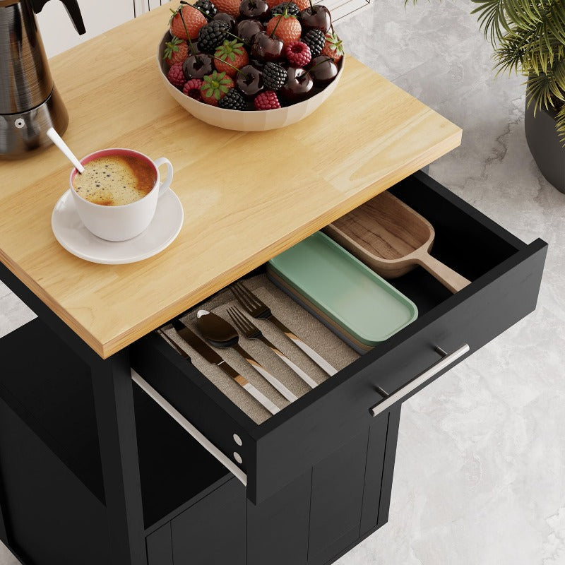 Walsunny 21.65‘’ Rolling Kitchen Island With Solid Wood Top#color_black