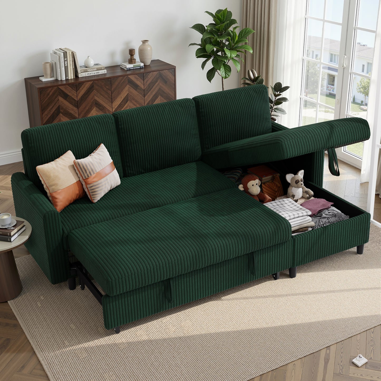 Walsunny Sectional Sofa Couch Bed Storage Chaise Sleeper Pull Out Sofa Couch for Living Room Deep Gray