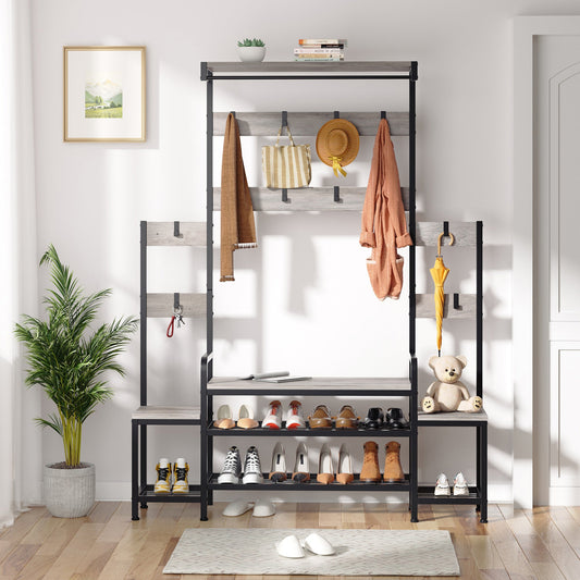 Walsunny 4 in 1 Entryway Hall Tree Coat Rack with Bench 56'' Entryway with Shoe Storage and Coat Hooks Large Organizer for Entryway Hallway