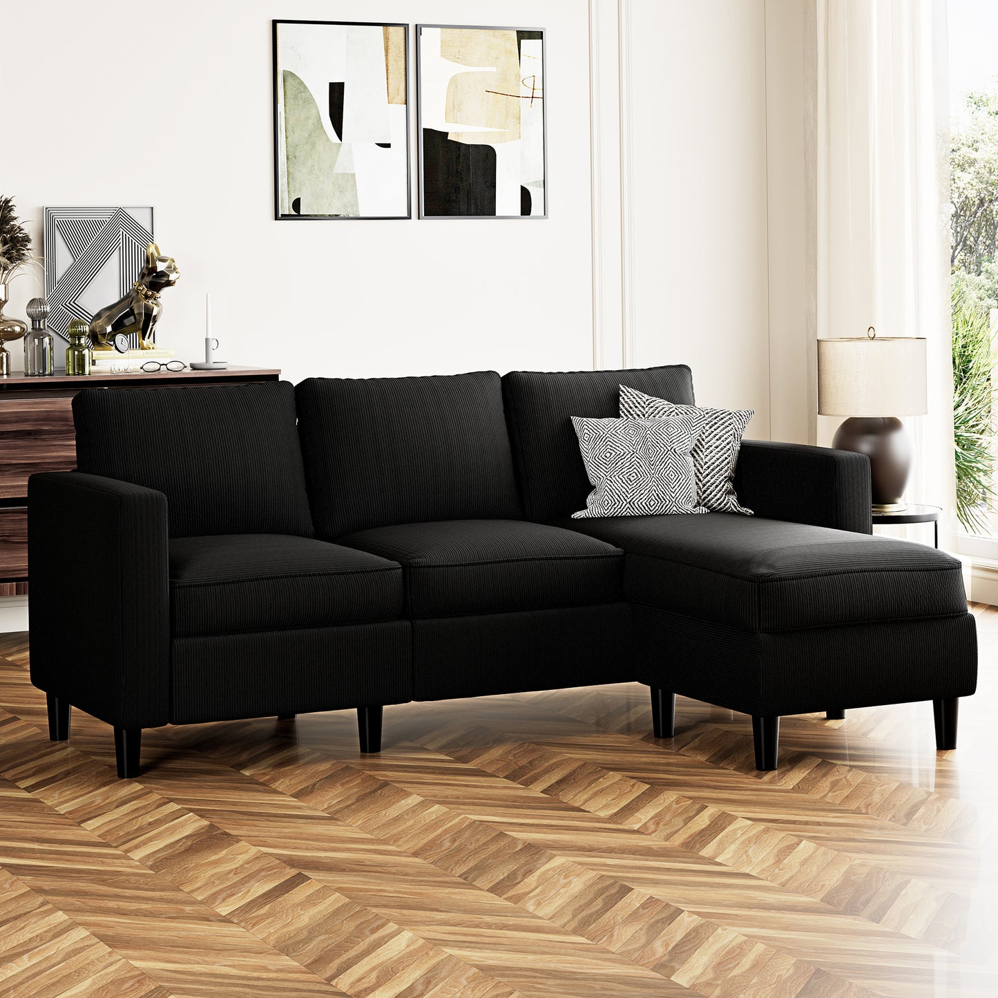 Walsunny 3-Seat L Shaped Sectional Sofa Couch with Modern Linen Fabric for Small Space