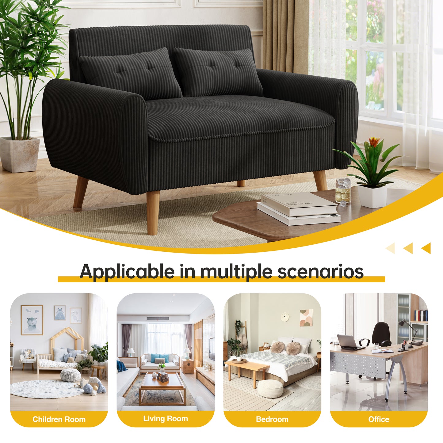 Walsunny 49" Loveseat Sofa Couch, 2-Seat Fabric Upholstered Sofa with 2 Removable Pillows, Modern Loveseat Couch, Wood Leg