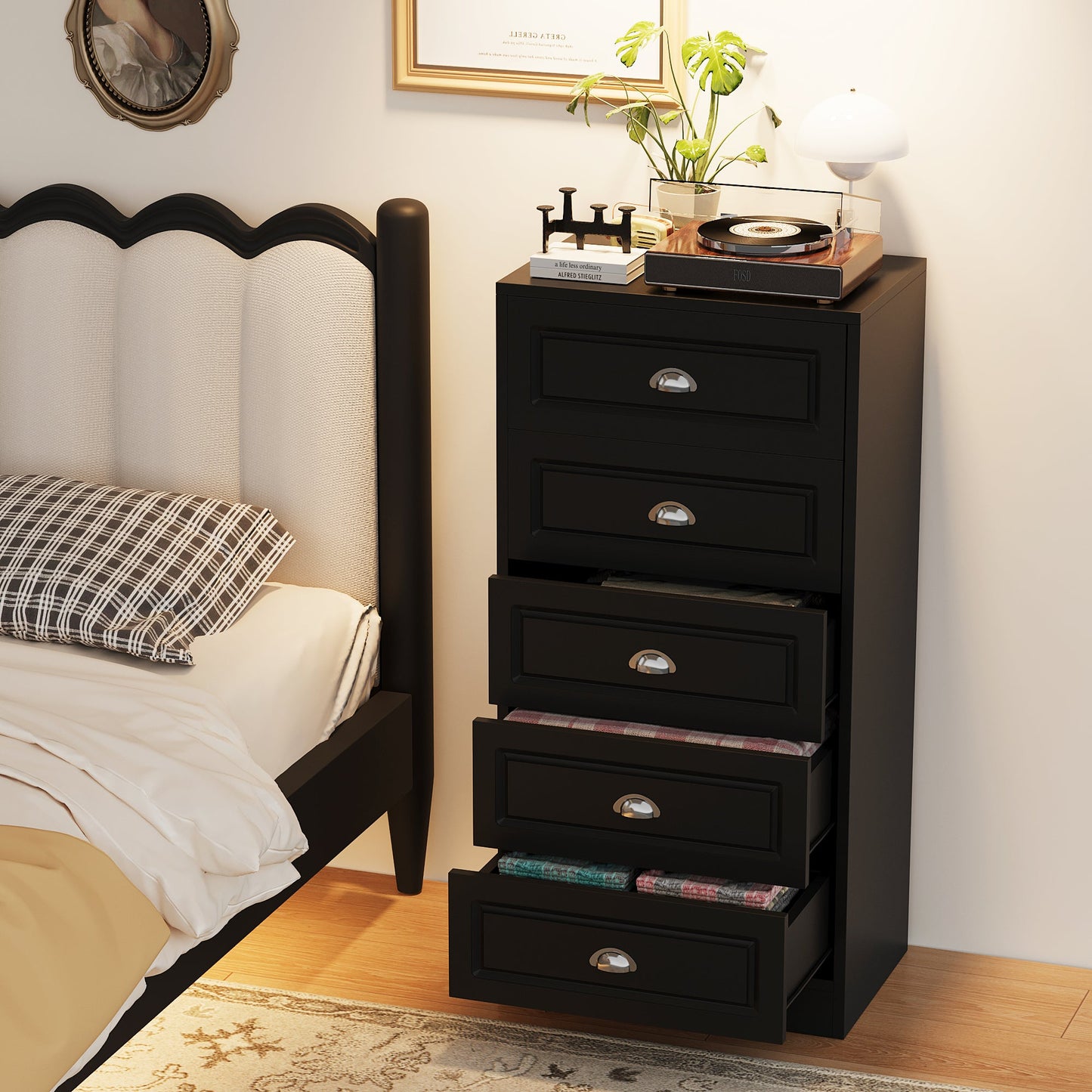 Walsunny 5 Drawer White Vertical Dresser Modern Storage Cabinet with Handle-Drawer Chest Wood Organizer for Living Room