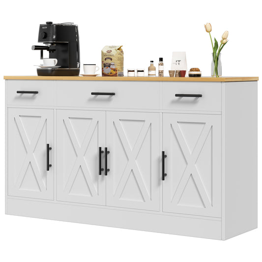 Walsunny 53" Buffet Cabinet with Drawers, Doors Large White Sideboard Buffet Table for Kitchen or Dining Room,Coffee Bar Storage White