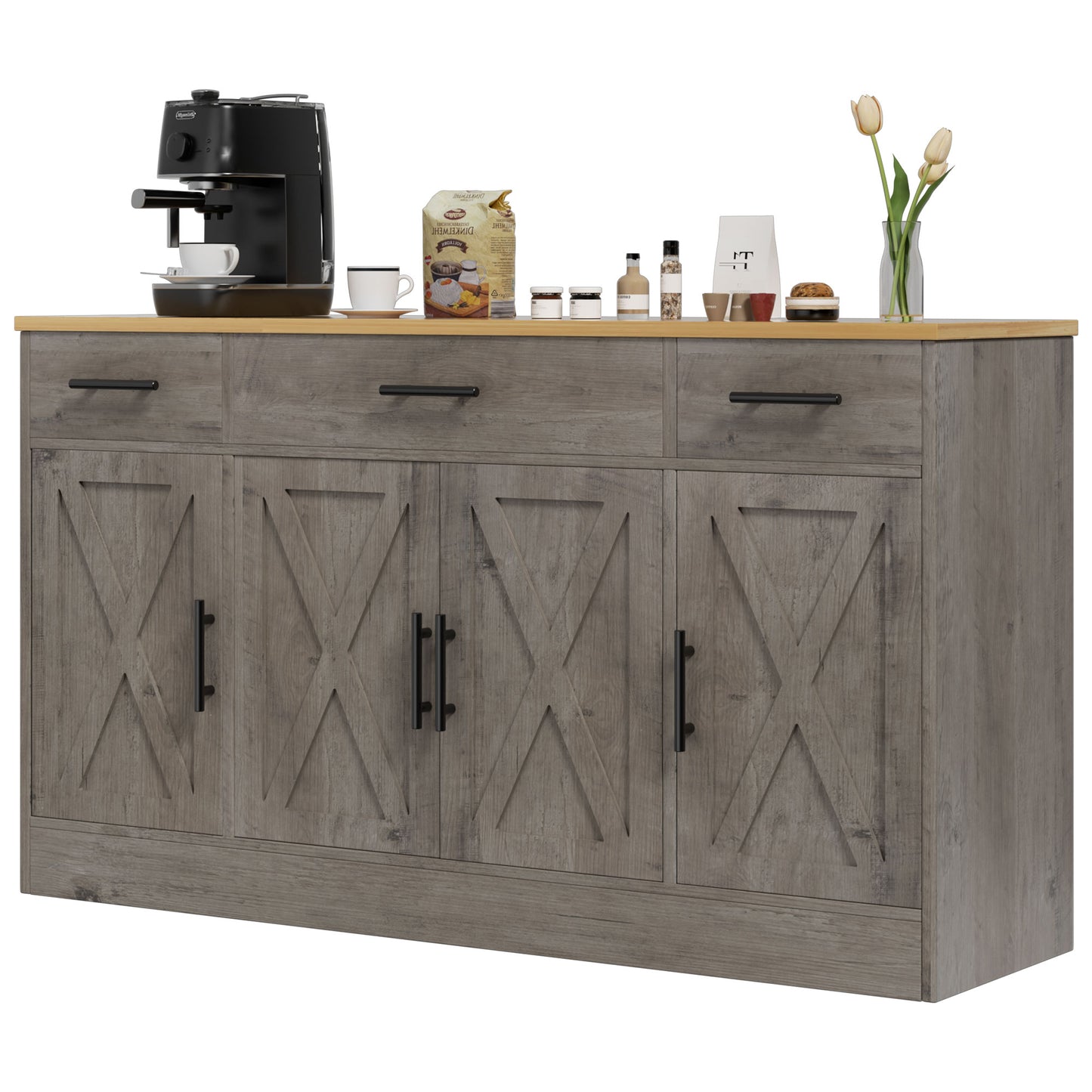 Walsunny 53" Buffet Cabinet with Drawers, Doors Large White Sideboard Buffet Table for Kitchen or Dining Room,Coffee Bar Storage White
