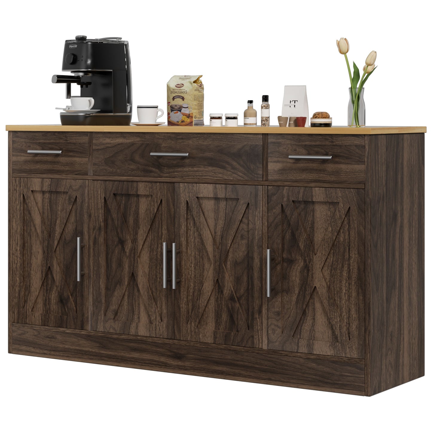 Walsunny 53" Buffet Cabinet with Drawers, Doors Large White Sideboard Buffet Table for Kitchen or Dining Room,Coffee Bar Storage White
