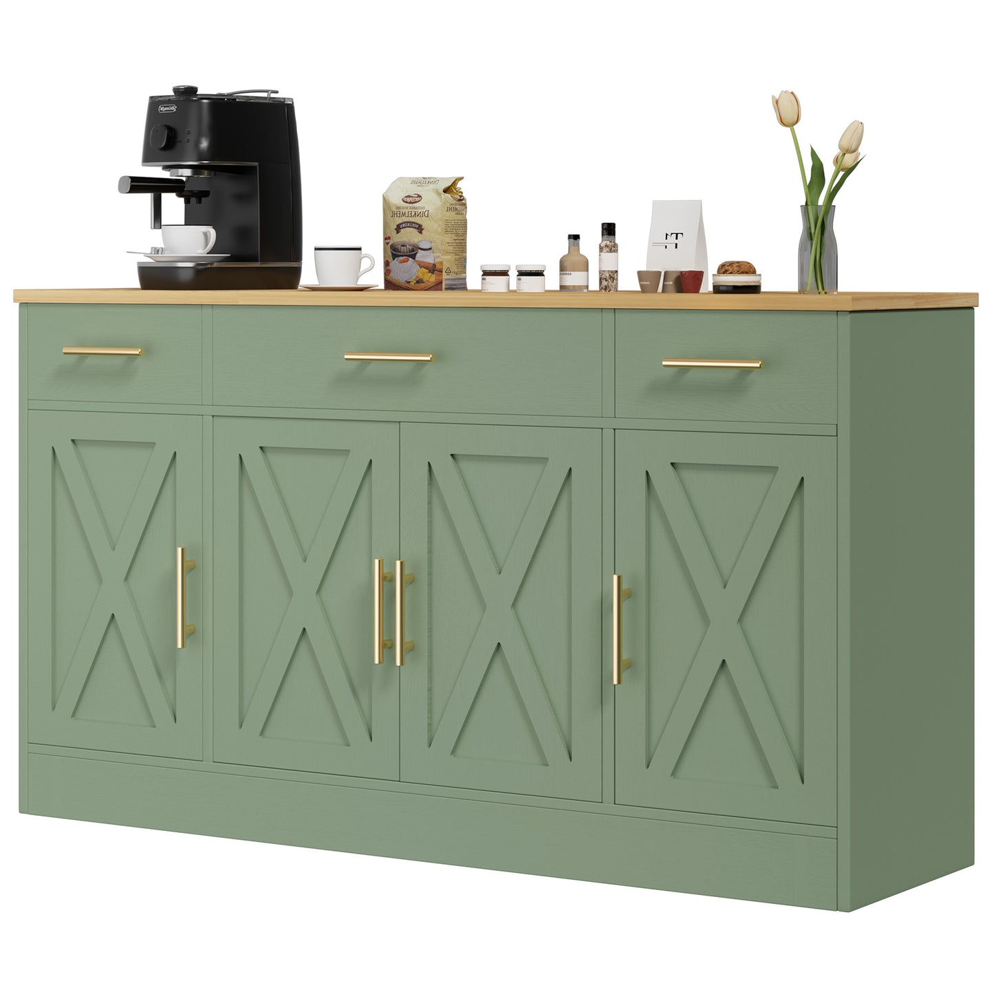 Walsunny 53" Buffet Cabinet with Drawers, Doors Large White Sideboard Buffet Table for Kitchen or Dining Room,Coffee Bar Storage White